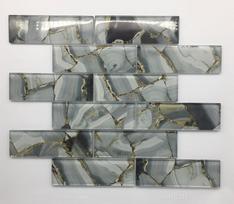 Stiklo mozaika MONA MOSAICS Td2112, 300 x 300 x 8 mm, 11 vnt./dėž., spl. juoda/ pilkas oniksas