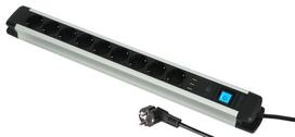 Ilgiklis ELECTRALINE Multisocket Alu, 9 lizd., 2m, su įž., su jungikliu, 3x1,5, juodos, metalo sp.,