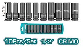 Prailgintų smūginių galvučių rinkinys TOTAL CrMo, 1/2", 10-24mm, 10 vnt., THKISD12102L