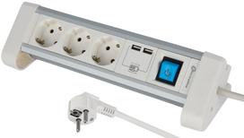 Ilgiklis ELECTRALINE Desk Aluminium Pro-Line, 3 lizd., 2m, su įž., su jungikliu, 3x1,5, baltos, meta
