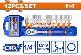 Galvučių rinkinys WADFOW, Cr-V, 1/4", 5-14 mm, 12 vnt., WST4212