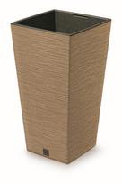 Plastikinis lauko vazonas Furu Square ECO Wood, šviesiai rudos sp., 34,5 x 34,5 x 66 cm.