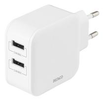 Sieninis įkroviklis DELTACO USB-AC175, 2x USB-A 2,4 A, iš viso 24 W, baltos sp.