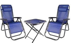 Sulankstomas baldų komplektas RELAX, 2 kėdės 67 x 175 x 108 cm, stalas 51 x 51 x 53 cm, mėlynos sp.,