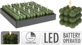 Žvakė su LED, žalios sp., 5,8 x 5,8 cm