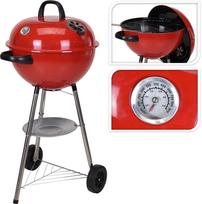 Anglies kepsninė BBQ, matmenys 47cm skersmuo, 93cm aukštis, su termometru, rateliais, raudona