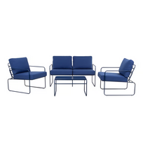 Lauko baldų komplektas PATIO Nefryt, komplektą sudaro dvivietė sofa, 2 foteliai ir stalas, mėlynos s