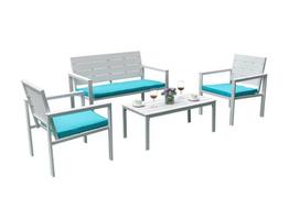 Lauko baldų komplektas NOVELLY HOME SF4002, metalas,,mėlynos pagalvės, stalas 98 x 48 x 39 cm, kėdės