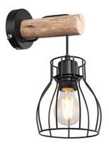 Sieninis šviestuvas GLOBO Mina, E27, 1 x 40W, 230V, juodas metalas, natūralus medis, su jungikliu, 1