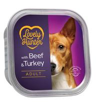 Konservuotas šunų ėdalas LOVELY HUNTER, suaugusiems šunims, su jautiena ir kalakutiena, 150g