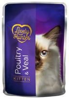 Konservuotas kačių ėdalas LOVELY HUNTER, kačiukams su paukštiena ir veršiena, maišelyje, 85g