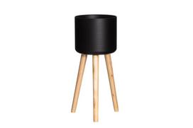 Gėlių vazonas ant stovo 4Living Woody, juodos sp., 28 x 28 x 67 cm.