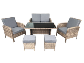 Lauko baldų komplektas NOVELLY HOME Alba YH-223, sofa, 2 foteliai, stalas, 2 pufai, spl. ruda