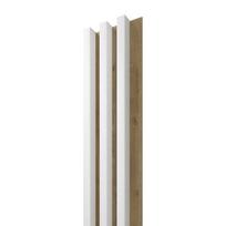MDF sienų lentjuostė LINEA SLIM, spl. white/oak, 2650x150x30 mm, dekoratyvinė
