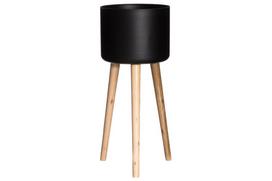 Gėlių vazonas ant stovo 4Living Woody, juodos sp., 25 x 25 x 60 cm.