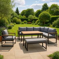 Lauko baldų komplektas NOVELLY HOME Garden HL-5S-24072, kampinė sofa, suolelis, fotelis, stalas, spl