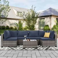 Sodo baldų komplektas NOVELLY HOME Garda1 YHL-1100, 3 dalių kampinė sofa, stalas su stiklu, pilkas r