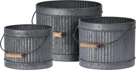 Metalinis lauko vazonas, su medine rankena, pilkos sp., 19 x 19 x 15 cm.