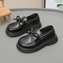 Mergaitei odiniai batai mokiniams mokyklos uniformai juodi matiniai 2025 m. naujos mados vaikiški plokščiapadžiai batai paprastos kaspinėliai minkštas padas 26 juoda