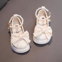 Vaikiški Batai Mergaitės Odiniai Batai Minkštu Padu Kaspinas Vaikų Batai Mergaitei Princesės Batai Perliniai Mary Jane Batai Moteriški Batai Zapatilla Niño 26-insole16cm balta
