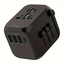 Universalus kelionių adapteris su USB,  Juoda