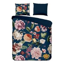 Tamsiai mėlynos spalvos iš satino medvilnės dvigulė/itin ilga patalynė 200x220 cm Fiori – Descanso