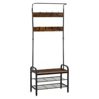 "HOMCOM" Drabužių lentyna su batų lentyna Drabužių lentyna, 8 kabliukai, 2 lentynos, MDF, juoda, 72 x 34 x 185 cm, Schwarz, Natur