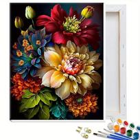 Spalvingos gėlės – tapybos pagal skaičius rinkinys su porėmiu, 40×50 cm.