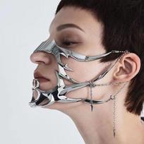 Cyberpunk Metalinė kaukė Skysti mechaniniai auskarai Lūpos žiedas Reguliuojama veido puošmena