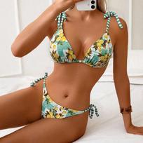 Sexy Fruit Print Micro Bikini Women Tie Up Strap Push Up Triangle Swimsuit Beach Bathing Suit Holiday 2 Piece Swimwear S žalia