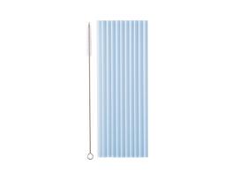 Daugkartinio naudojimo plastikiniai gėrimo šiaudeliai su šepetėliu, šviesiai mėlyni, 7x230 mm, 12 vnt.