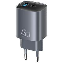 USAMS CC290 T66 45W GaN mains charger with 1x USB-A and 1x USB-C ports