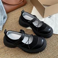 Apvalus priekis VELCRO Mary Janes Moteriški Batai Neslystantis Storas Padas Moteriški Batai Retro Aukštį Didinantys Laisvalaikio 35 juoda