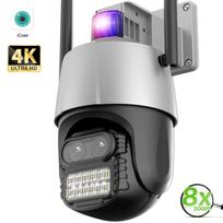 8MP WiFi IP kamera 4K dviejų objektyvų apsaugos kamera lauke 4K automatinio sekimo sirenos signalizacijos vaizdo stebėjimas P2P ICsee CCTV PTZ Alexa AU   juoda