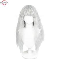 Griffith Cosplay Perukas Šviesiai Pilkas Garbanotas Banguotas Ilgas Karščiui Atsparus Sintetinių Plaukų Perukai + Peruko Kepuraitė white
