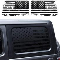 For Jeep Wrangler JL 2018-2021 Rear Window USA Flag Decals Stickers Black L/R