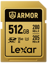 Lexar SDXC ARMOR Gold UHS-II U3, Stainless Steel, IP68 R280/W210 (V60) 512GB