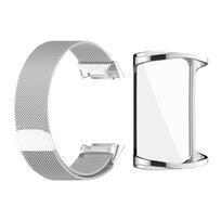 Dėklas+dirželis Fitbit Charge 6 5 Pakeičiama apyrankė Nerūdijančio plieno laikrodžio apyrankė ir TPU apsauginis dėklas Fitbit Charge 6 sidabras