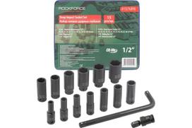 Galvučių rinkinys 1/2" DR, RockForce, RF-4157MPB, 15 dalių, 6-kampės smūginės galvutės