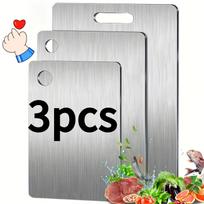 3 vnt. aukščiausios kokybės nerūdijančio plieno pjaustymo lentelių rinkinys - Patvarus, lengvai valomas, atsparus rūdims, be BPA, taupantis vietą, paruoštas maisto ruošimui virtuvėje 3pcs