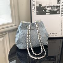 Denim bag new fashion simple diamond messenger bag niche summer casual fashionable shoulder bag mėlyna