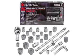 Įrankių rinkinys, FORSAGE, F-68262-9, 26 vnt., 3/4'' ir 1'', 12-kampis, plastikinė dėžė, profesionalus