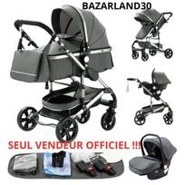 BAZARLAND30. 3-in-1 Kombinuota Vežimėlis, Automobilinė Kėdutė, Lopšys Trio, Apverčiamas, Reguliuojamas, Aukštos Kokybės, Nepripučiamieji Ratukai. PILKA