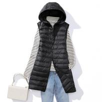Winter Duck Down Vest Women Ultra Light Thin Long hooded Jackets Slim Waistcoat Casual Basic Parkas XXXL juoda