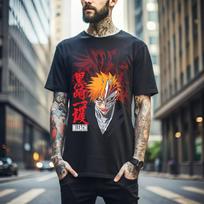 100% medvilnės UNISEX MARŠKINĖLIAI VYRIŠKI MOTERIŠKI Balinimo marškinėliai Ichigo Kurosaki Mėnulis Kawai anime manga juodi marškinėliai kenpachi 047 M juoda