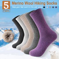 5 poros merino vilnos žygio kojinių, šiltos žieminės termo, storos, su amortizacija, drėgmę praleidžiančios, iki blauzdų, moterims ir vyrams, žieminiai šilumos palaikymo būtiniausi daiktai One-size