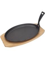 Ketaus lėkštė su medine pagrindo rankena kaitlente 280 x 140 mm