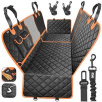 Automobilinis kilimėlis su saugos diržu šunims Ragi, 35x134 cm, juodas/oranžinis
