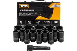 Smūginių galvučių rinkinys, JCB, JCB-6142-5MPB, 3/4", 14 dalių, 6 kampų, 150 mm prailgintuvas