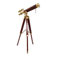 Elegantiškas žalvarinis teleskopas ant medinio trikojo, retro jūrinis, 57 cm